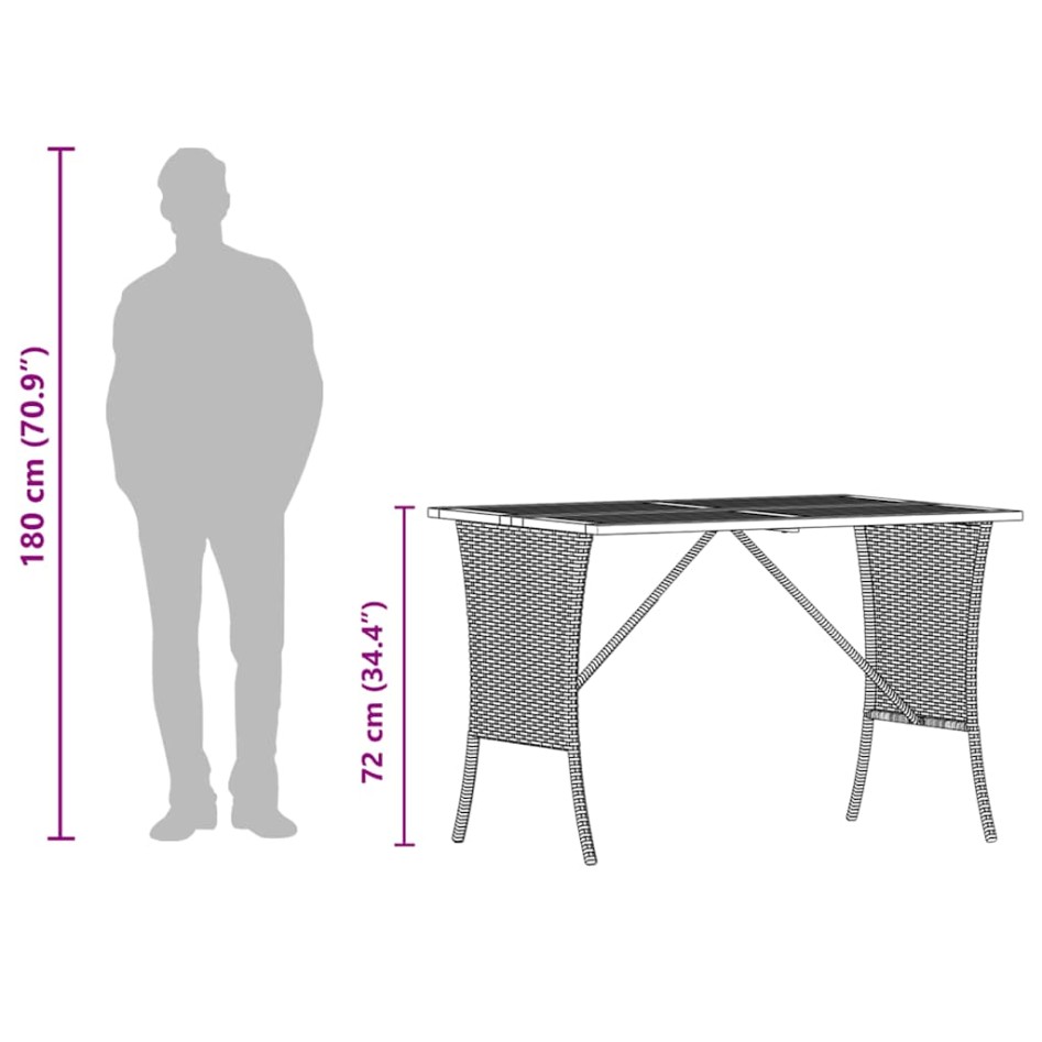 Mesa de jardín superficie de madera ratán PE negro 105x75x72