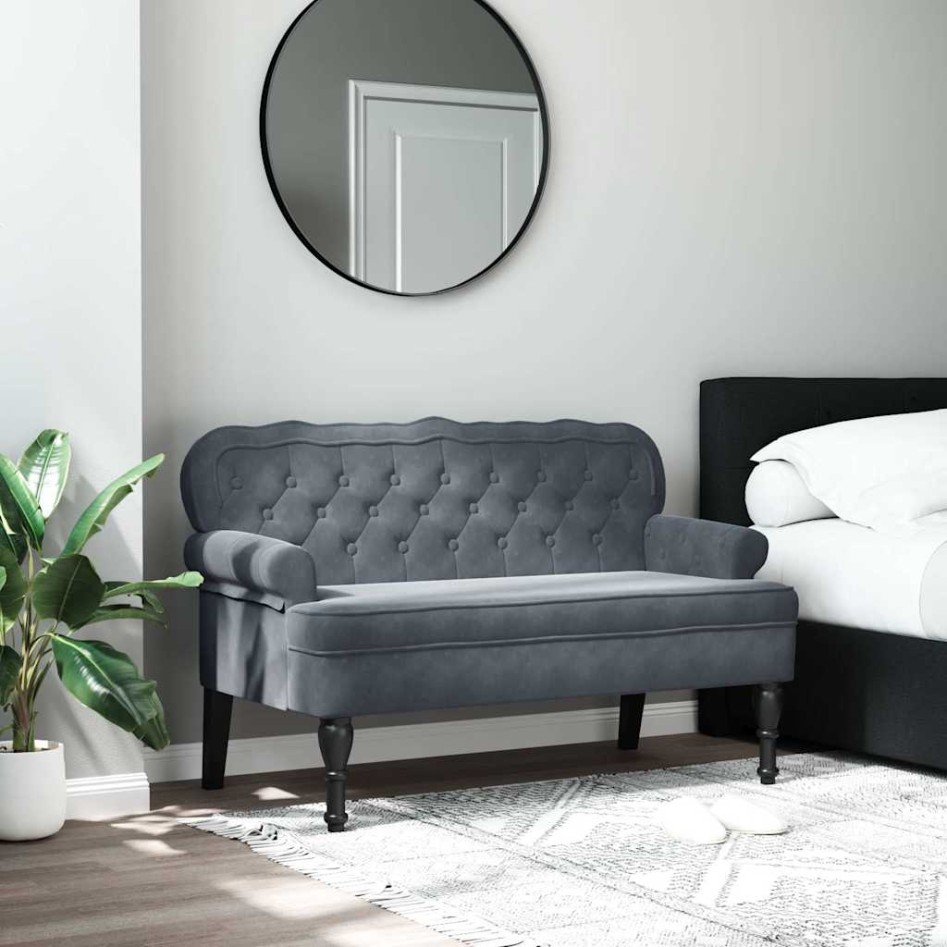 Banco con respaldo terciopelo gris oscuro 119,5x64,5x75