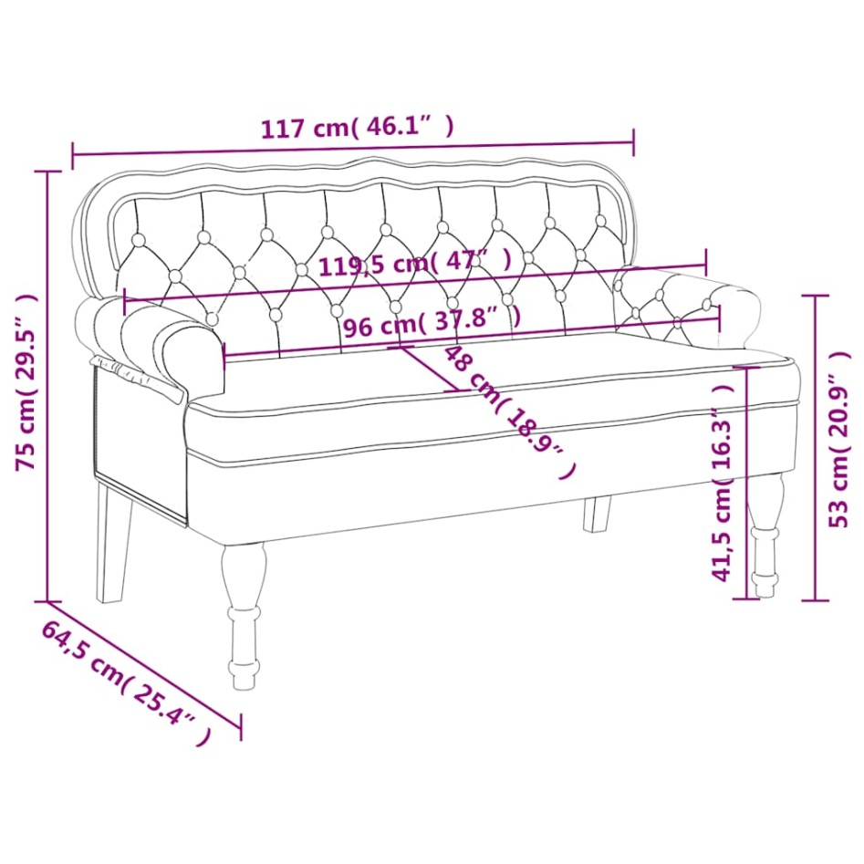 Banco con respaldo terciopelo gris oscuro 119,5x64,5x75
