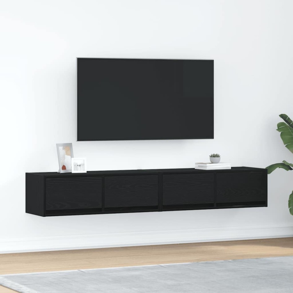 Muebles de TV 2 uds Roble Negro 80x31x25,5 cm Madera