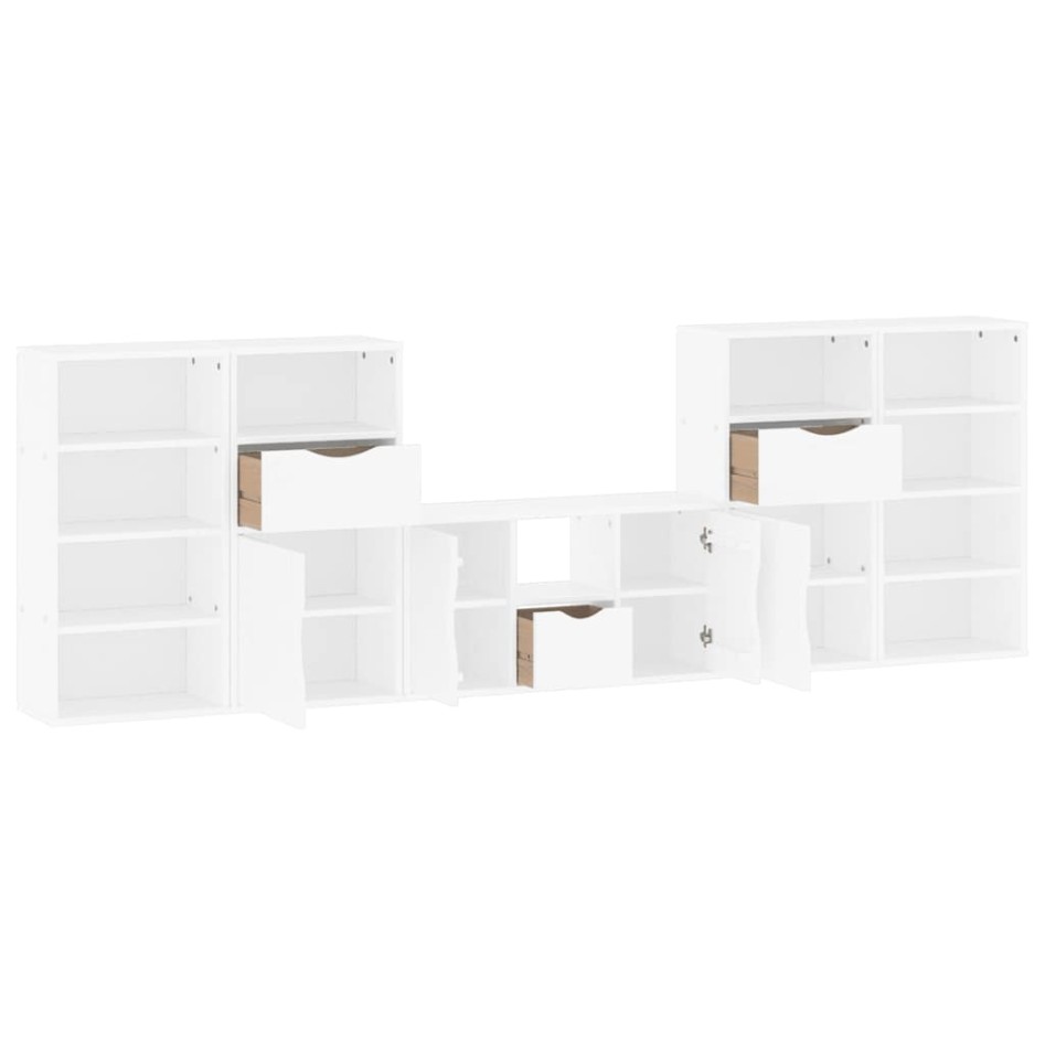 Muebles de TV 5 uds. con almacenaje ODDA blanco madera