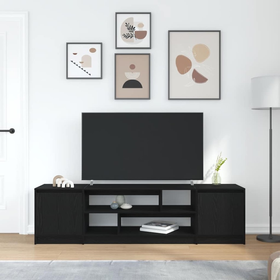 Mueble de TV de madera de roble negro 188,5x41x50