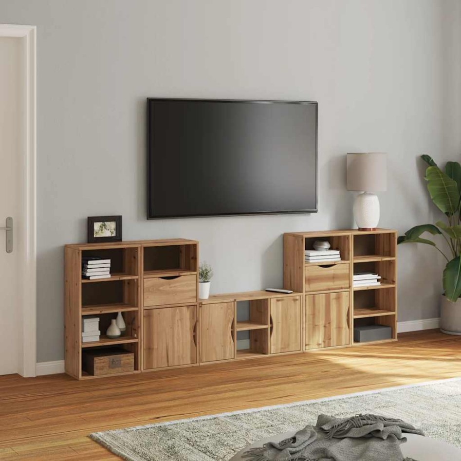 Muebles de TV 5 uds. con almacenaje ODDA madera maciza