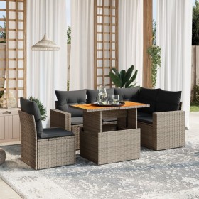 Set de muebles de jardín 6 pzas y cojines ratán sintético