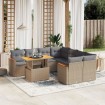Set de sofás de jardín 9 pzas con cojines ratán sintético beige