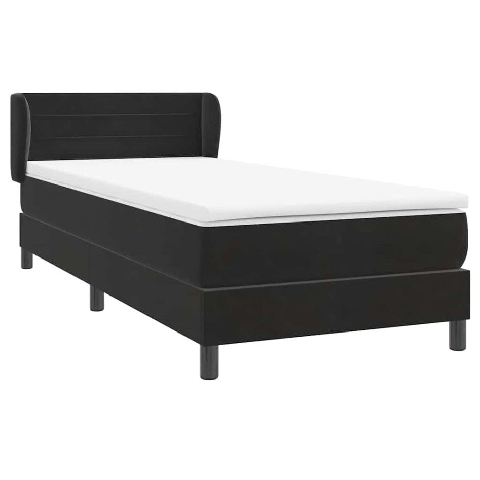Cama box spring con colchón cuero sintético negro 90x210