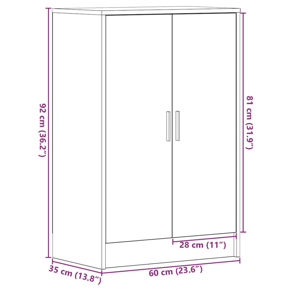 Zapatero de madera de roble negro 60x35x92