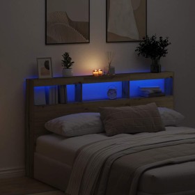 Cabecero de cama con LED roble artesanal 180x17x102