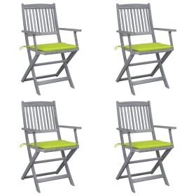Sillas de jardín plegables 4 uds cojines madera maciza