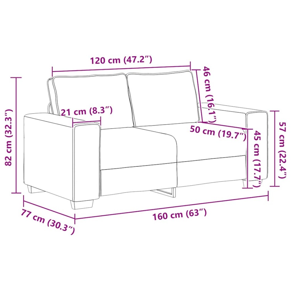 Sofá Loveseat gris oscuro 120 cm tejido de
