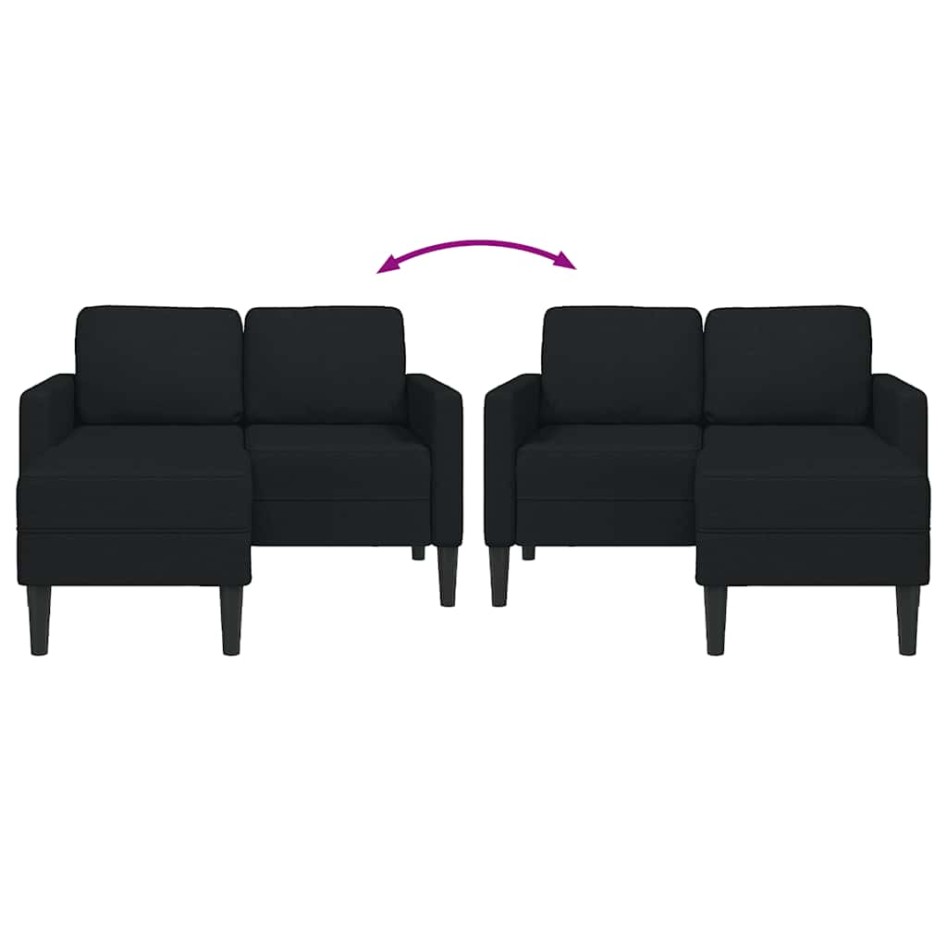 Sofá de 2 plazas con chaise longue en forma L negra