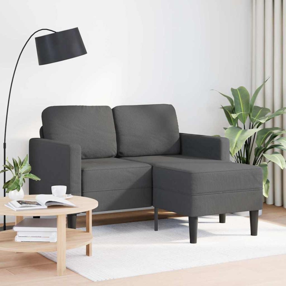 Sofá de 2 plazas con chaise longue en forma L gris oscuro