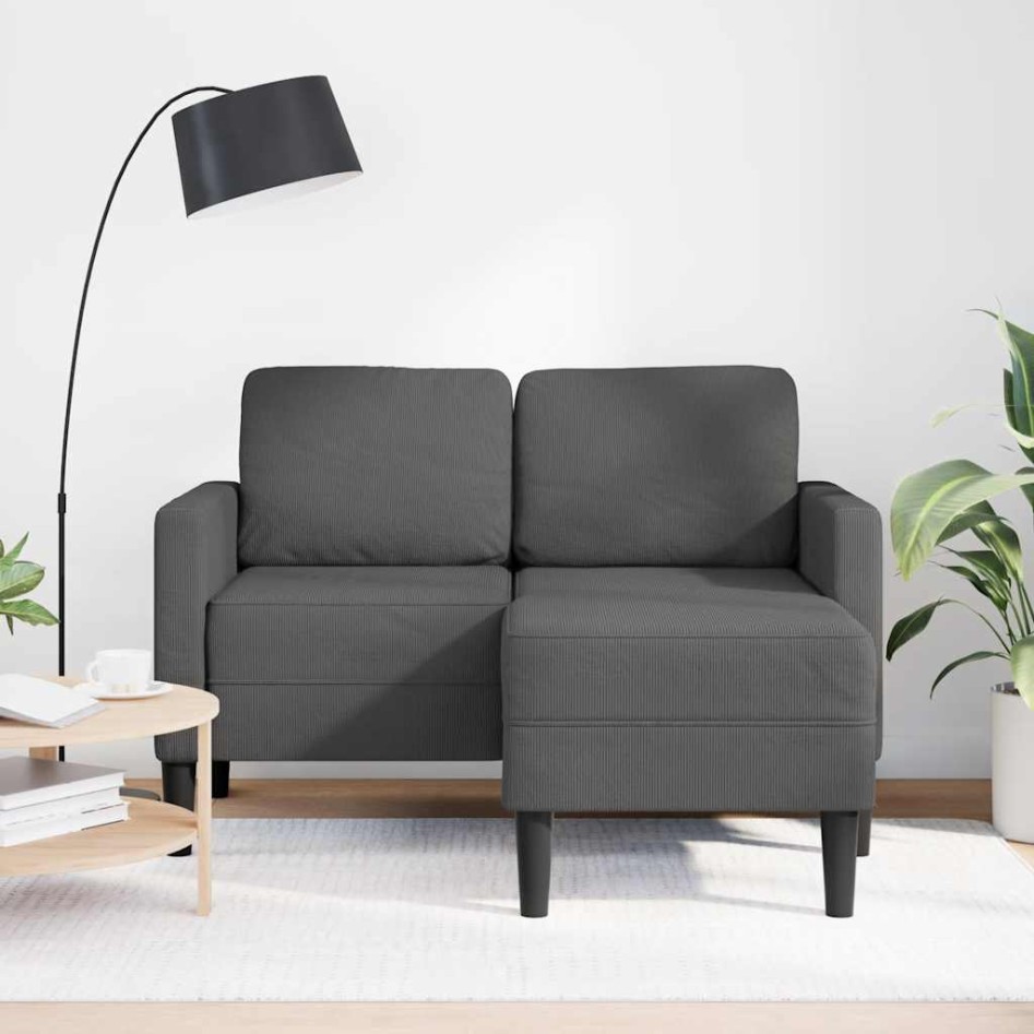 Sofá de 2 plazas con chaise longue en forma L gris oscuro