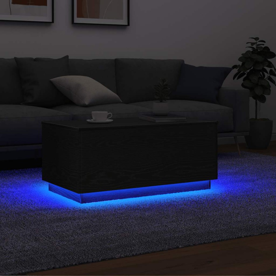 Mesa de centro con luces LED roble negro 90x49x40