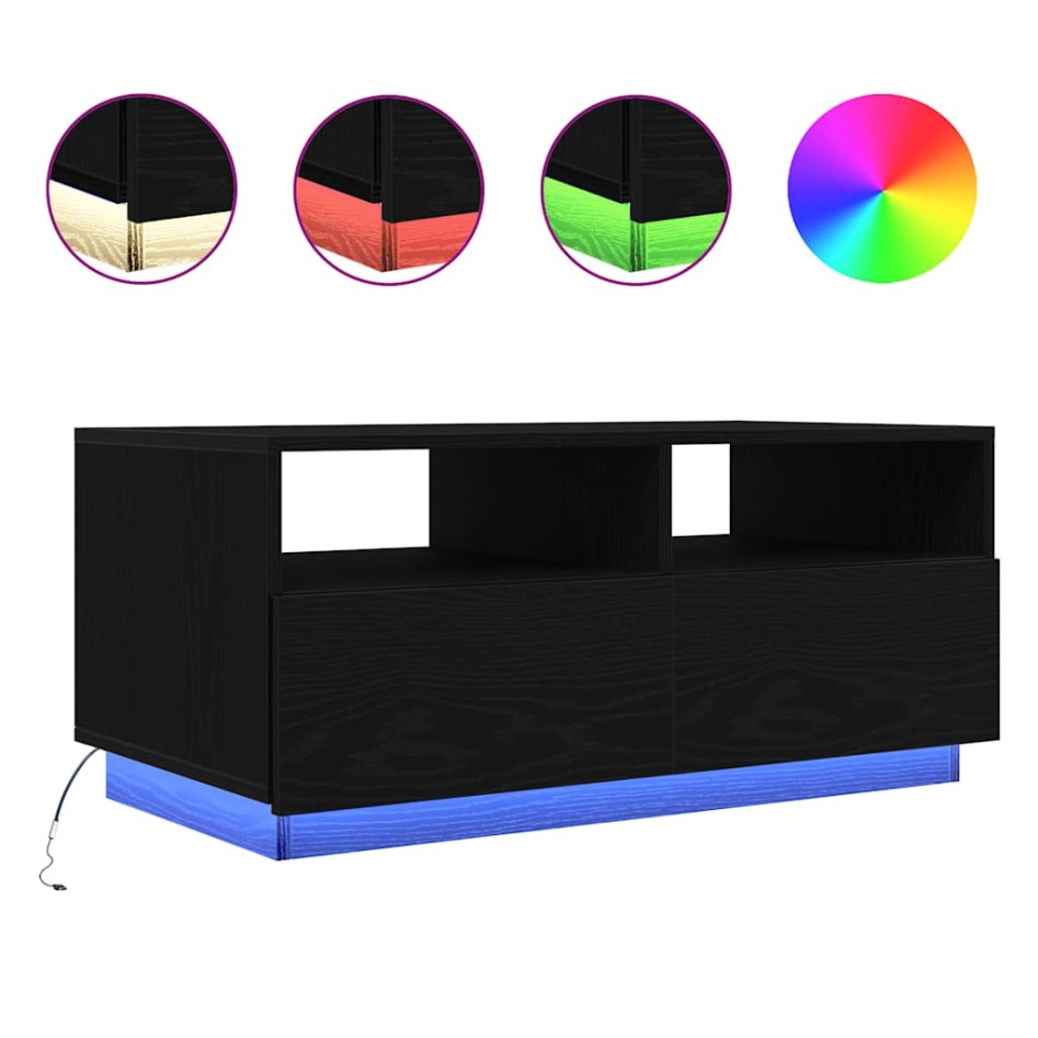 Mesa de centro con luces LED roble negro 90x49x40