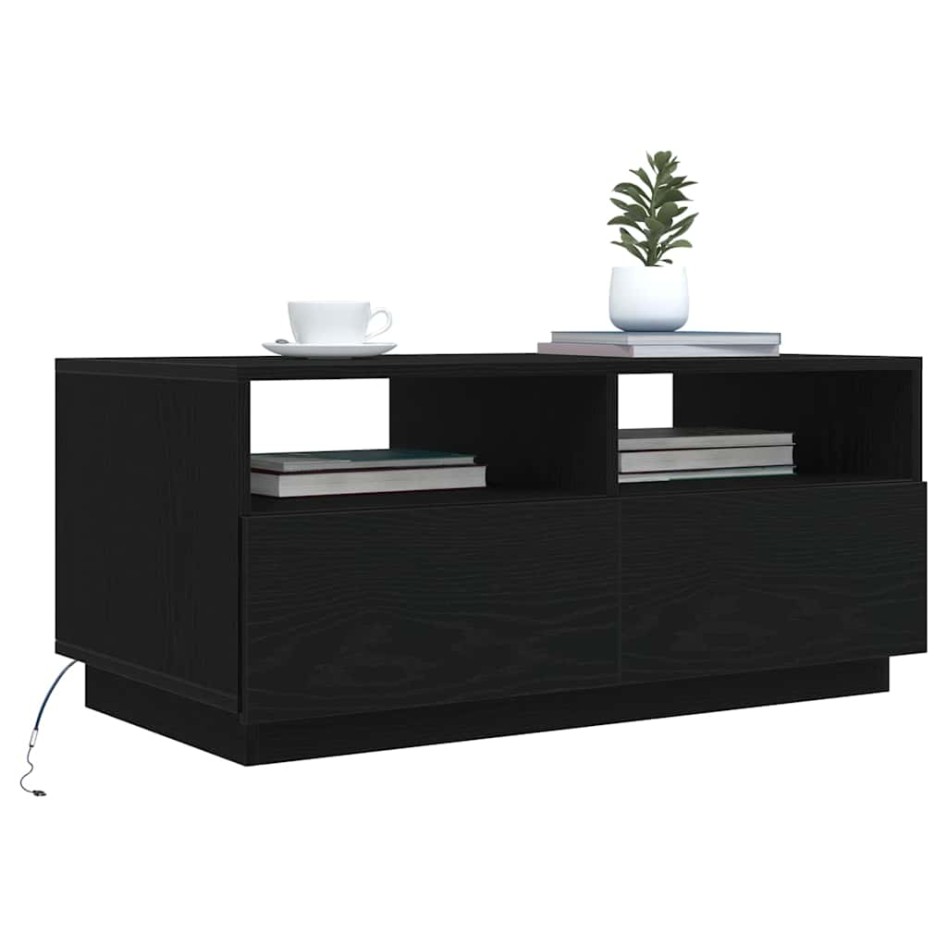 Mesa de centro con luces LED roble negro 90x49x40