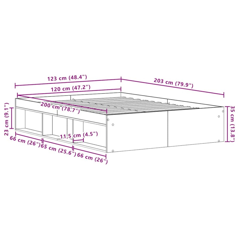 Estructura de cama sin colchón roble negro 120x200