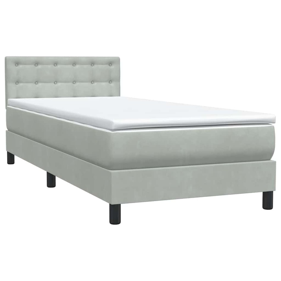 Cama box spring con colchón terciopelo gris claro 90x210