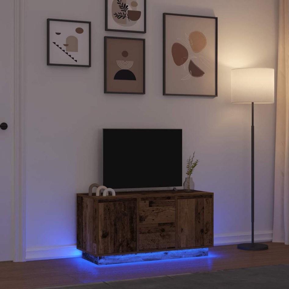 Mueble de TV con luces LED madera vieja 100x41x50