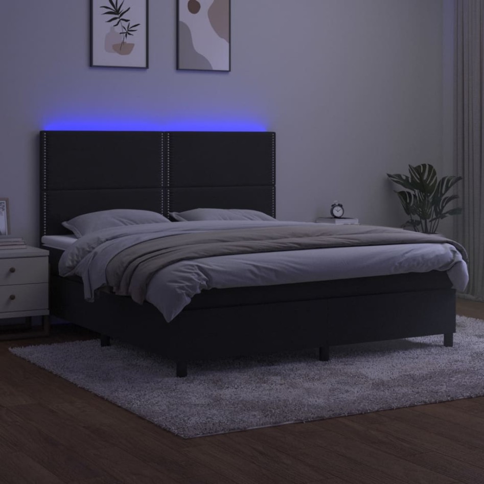 Cama box spring colchón y LED terciopelo negro 180x200