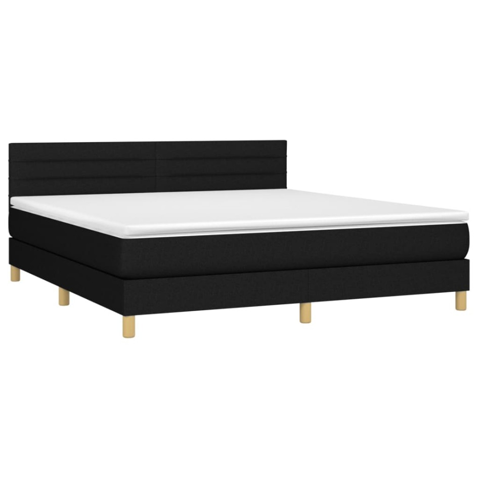 Cama box spring con colchón LED tela negro 160x200
