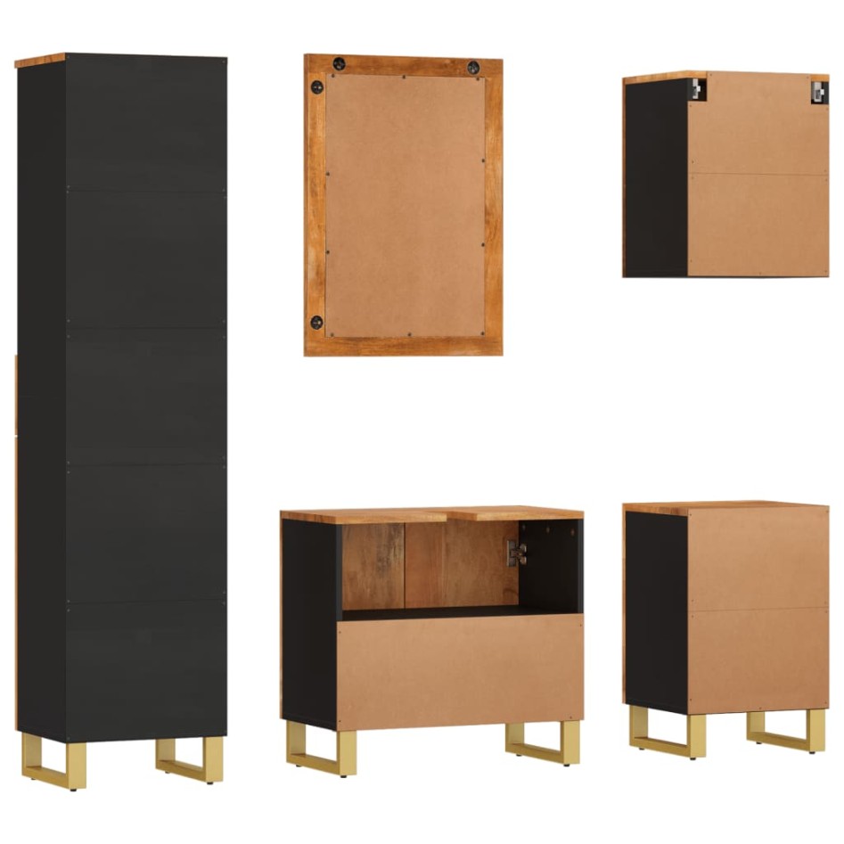 Juego muebles de baño 5 pzas madera maciza mango marrón y