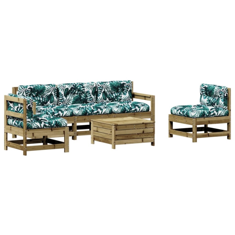 Juego de muebles jardín 6 pzas y cojines madera pino