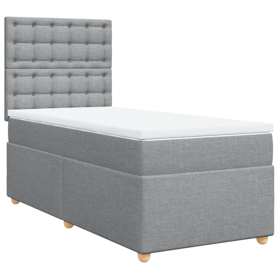Cama box spring con colchón tela gris claro 100x200