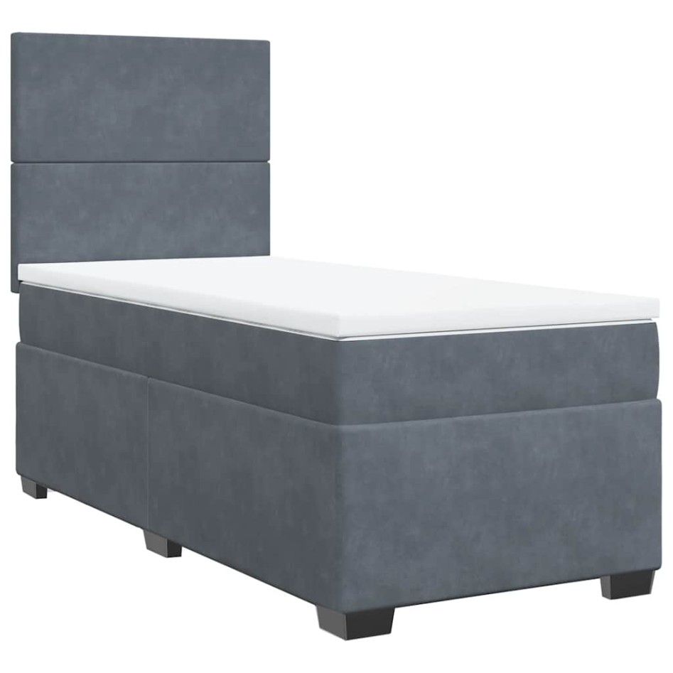 Cama box spring con colchón terciopelo gris oscuro 90x200