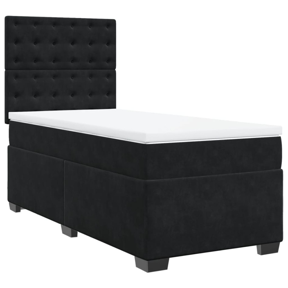 Cama box spring con colchón terciopelo negro 90x200