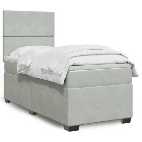 Cama box spring con colchón terciopelo gris claro 90x190