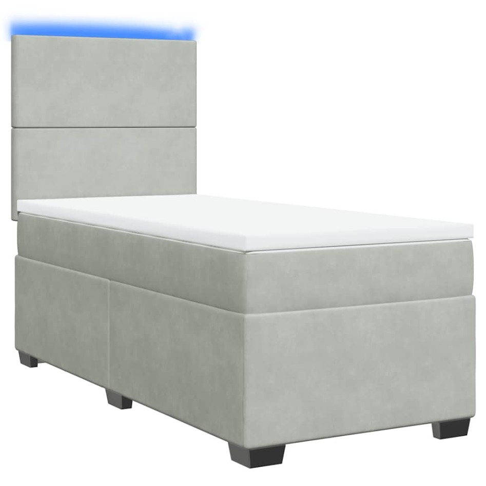 Cama box spring con colchón terciopelo gris claro 90x190