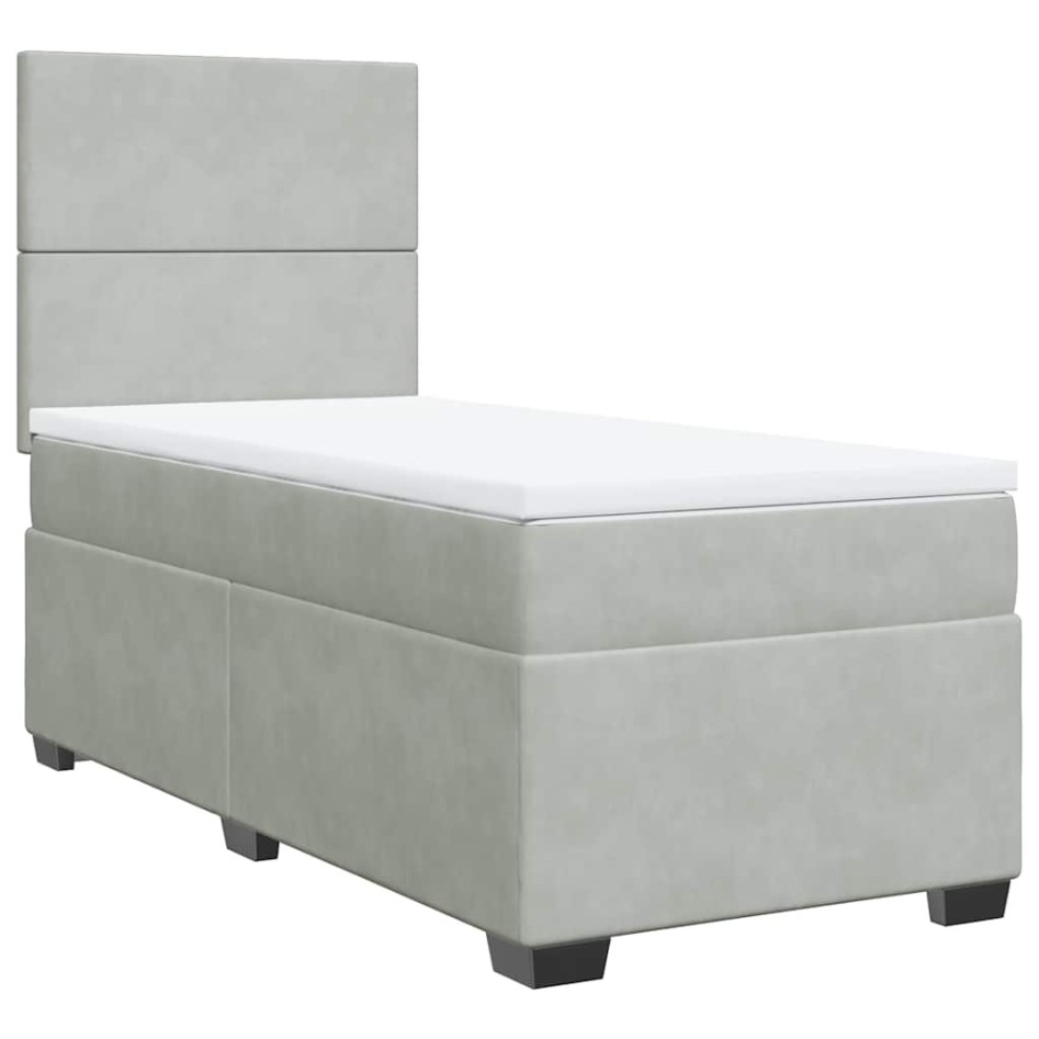 Cama box spring con colchón terciopelo gris claro 90x190