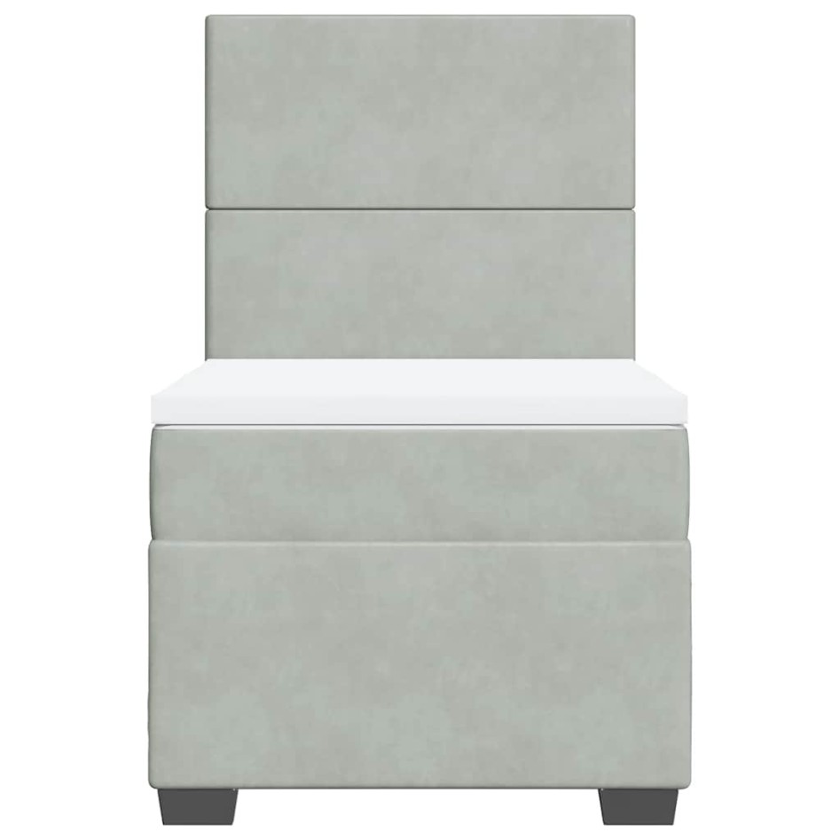 Cama box spring con colchón terciopelo gris claro 90x190