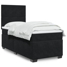Cama box spring con colchón cuero sintético negro 90x190