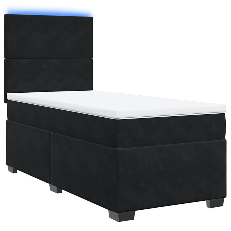 Cama box spring con colchón cuero sintético negro 90x190