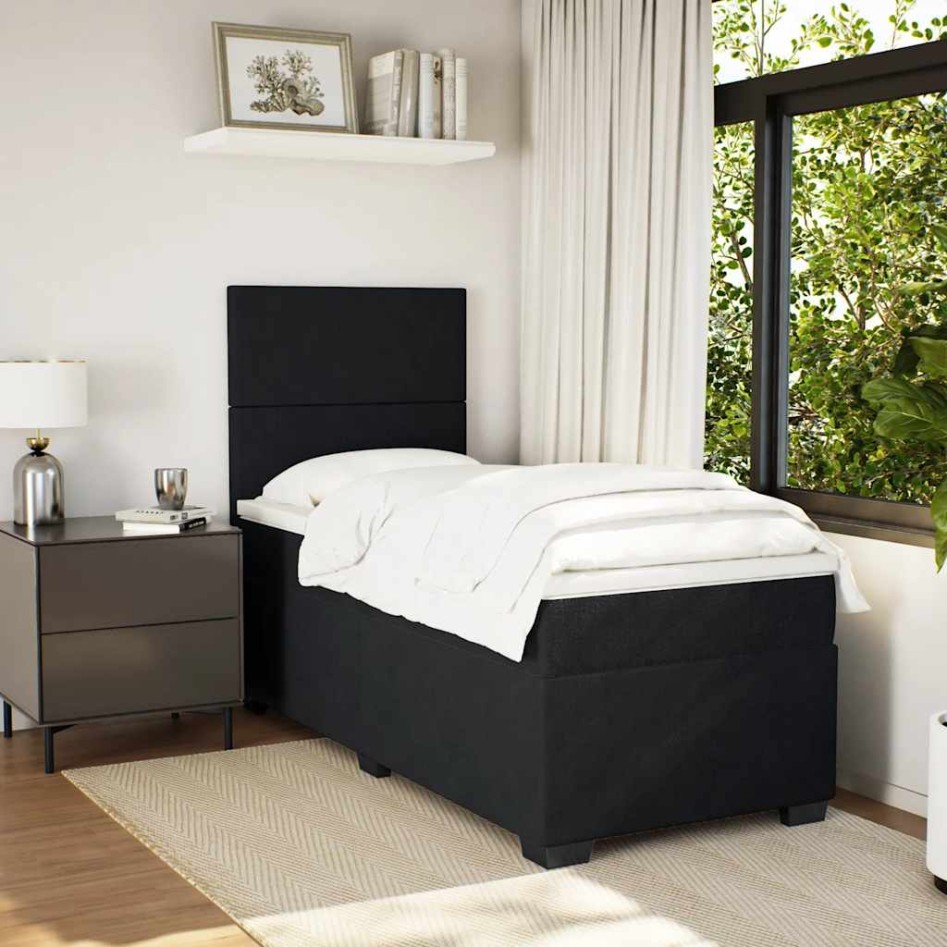 Cama box spring con colchón cuero sintético negro 90x190