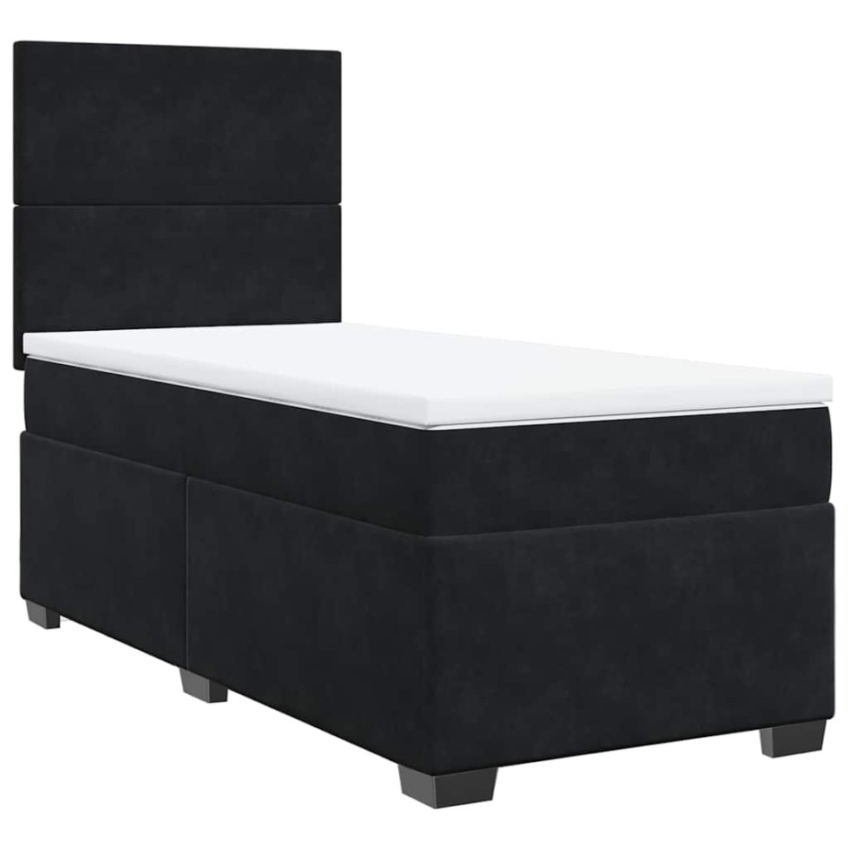 Cama box spring con colchón cuero sintético negro 90x190