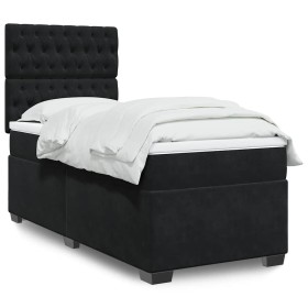 Cama box spring con colchón cuero sintético negro 90x190