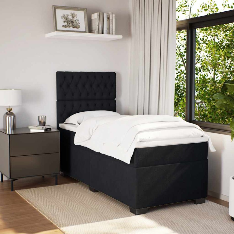 Cama box spring con colchón cuero sintético negro 90x190