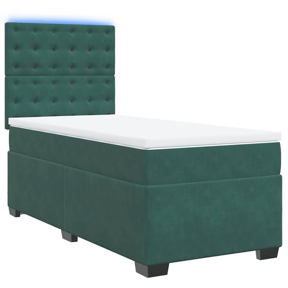 Cama box spring con colchón terciopelo verde oscuro 80x200