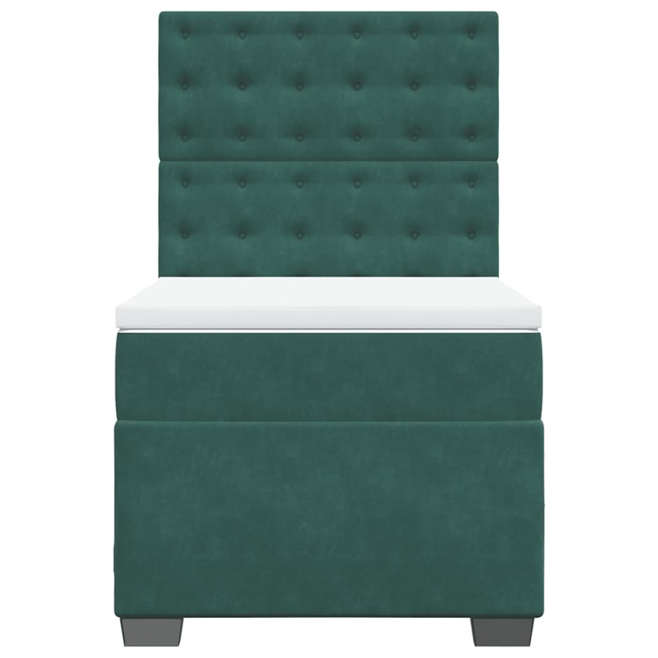 Cama box spring con colchón terciopelo verde oscuro 80x200