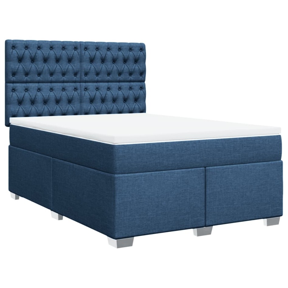 Cama box spring con colchón tela azul 140x190