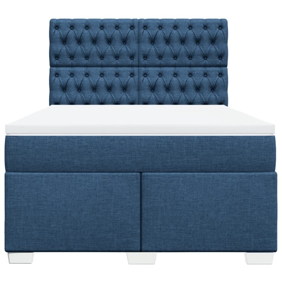 Cama box spring con colchón tela azul 140x190