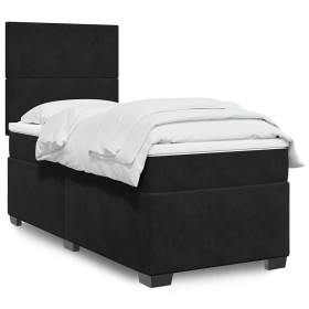 Cama box spring con colchón terciopelo negro 100x200