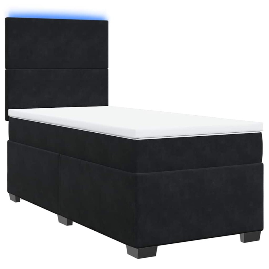 Cama box spring con colchón terciopelo negro 100x200