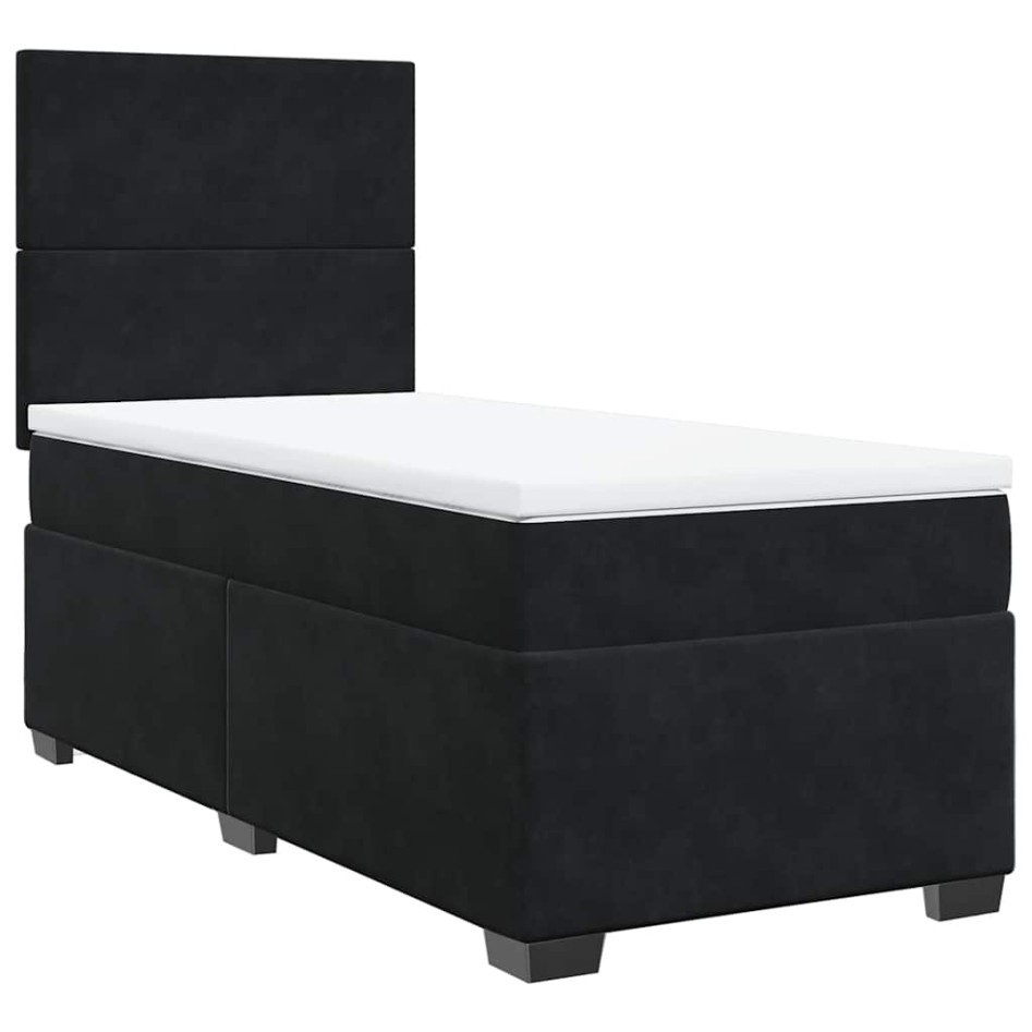 Cama box spring con colchón terciopelo negro 100x200