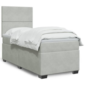 Cama box spring con colchón terciopelo gris claro 80x200