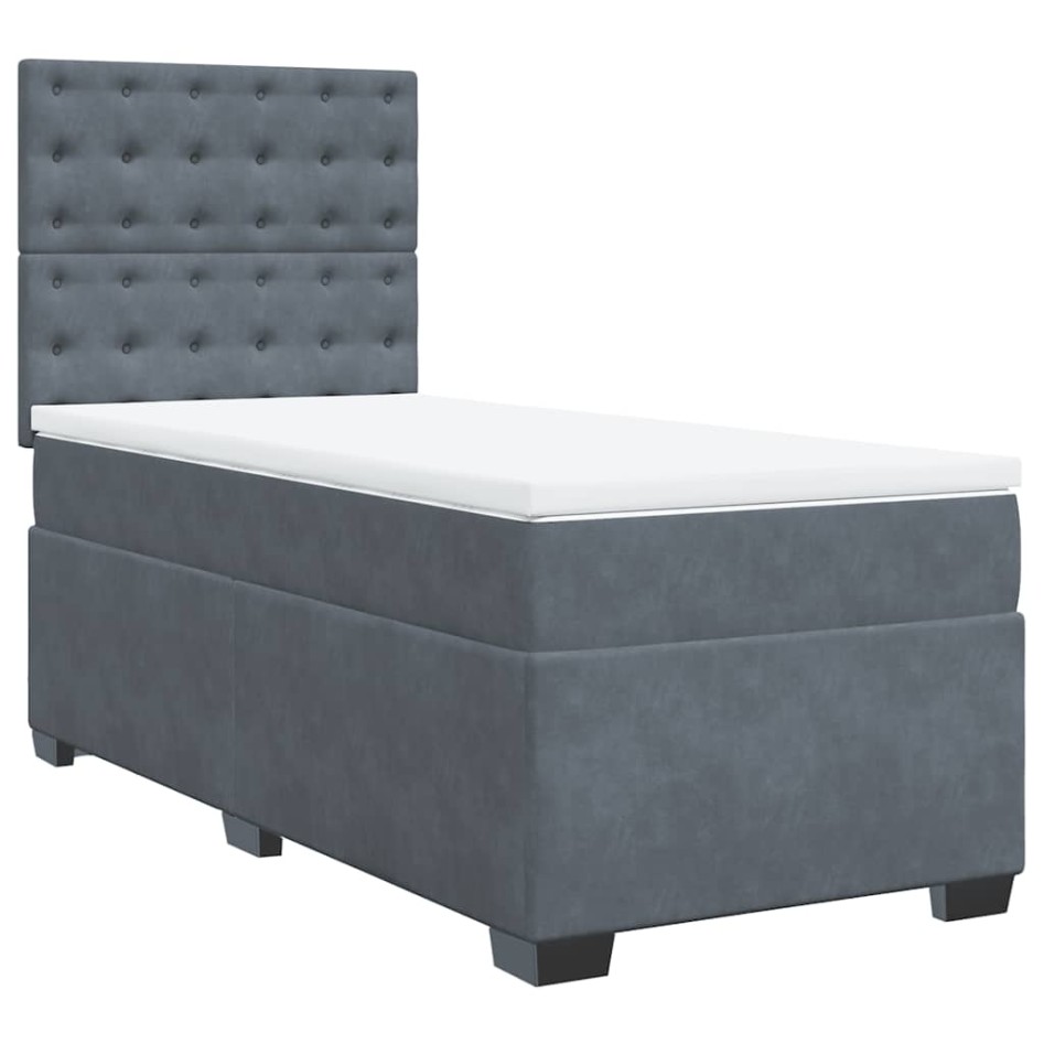 Cama box spring con colchón terciopelo gris oscuro 100x200