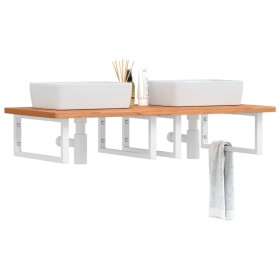 Estante de lavabo de pared de acero y madera maciza de